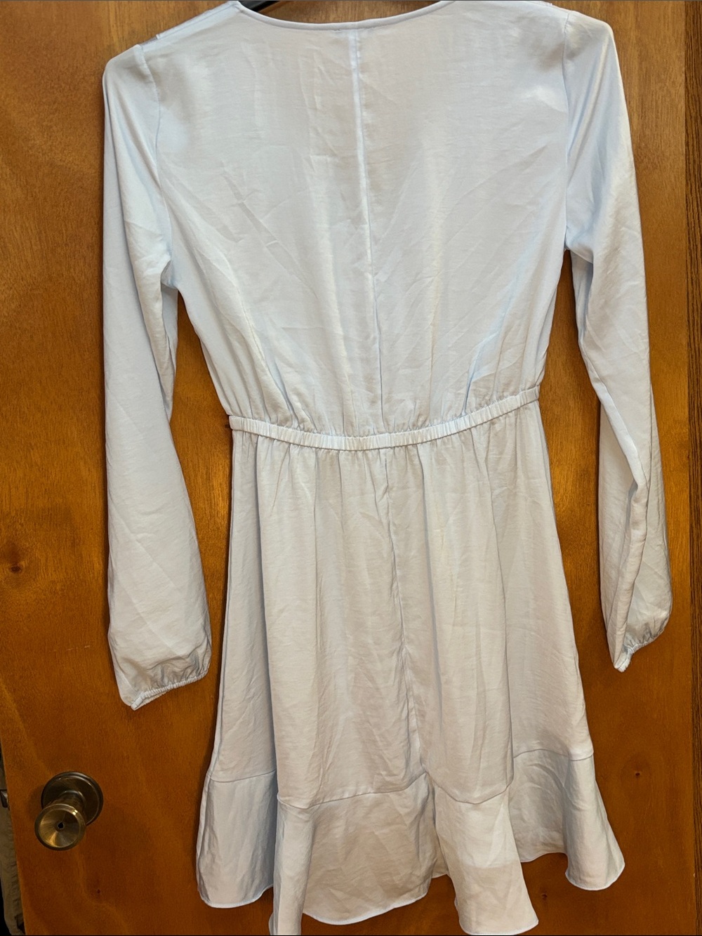 Express Pale Blue Ruffle Wrap Dress - Picture 7 of 7